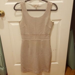 Banana Republic Size 2 Fitted Beige Striped Dress